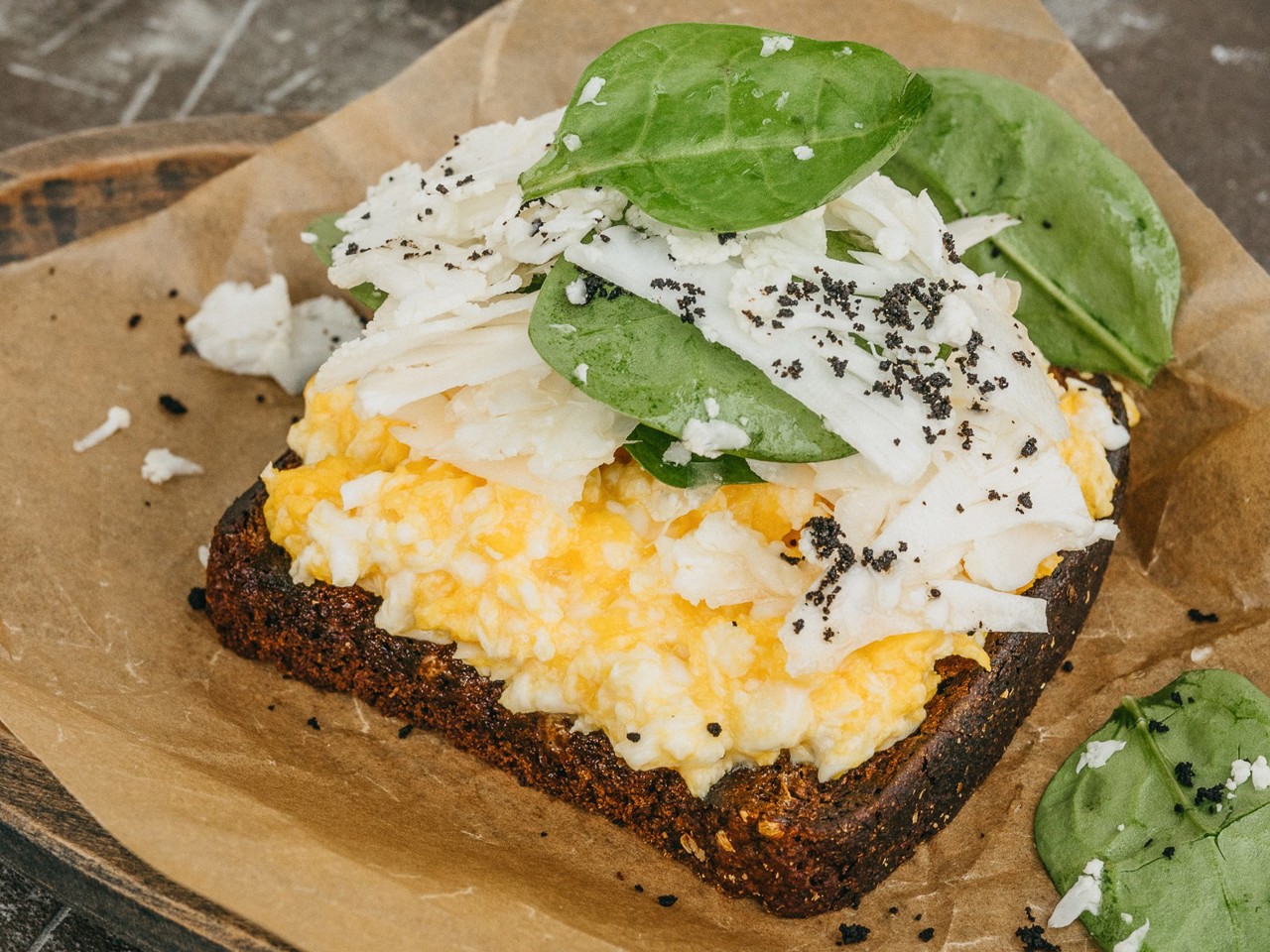 Scramble on Borodinsky Toast with Cauliflower and Truffle Oil
