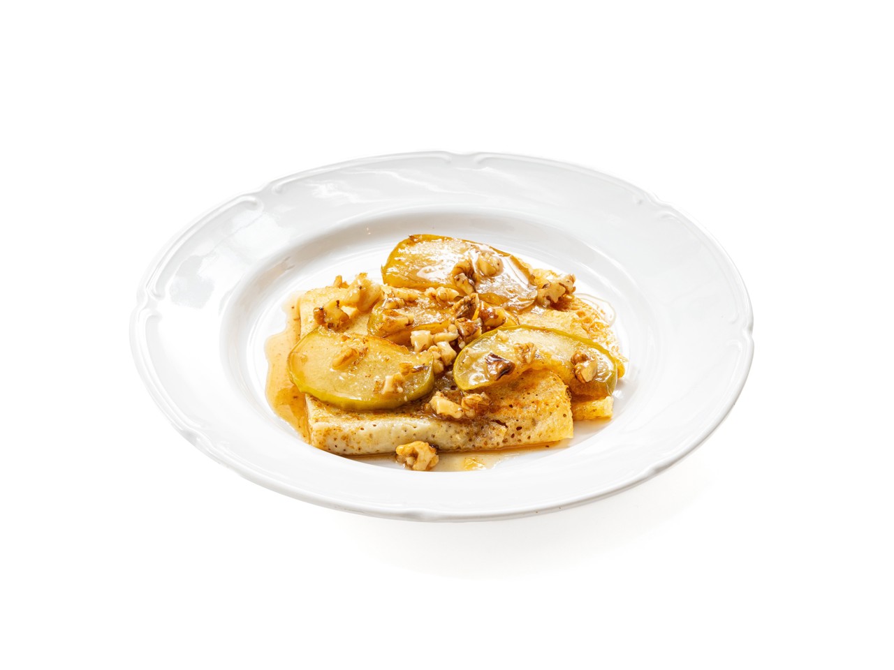 Sweet Pancakes with Caramel Apples and Walnuts