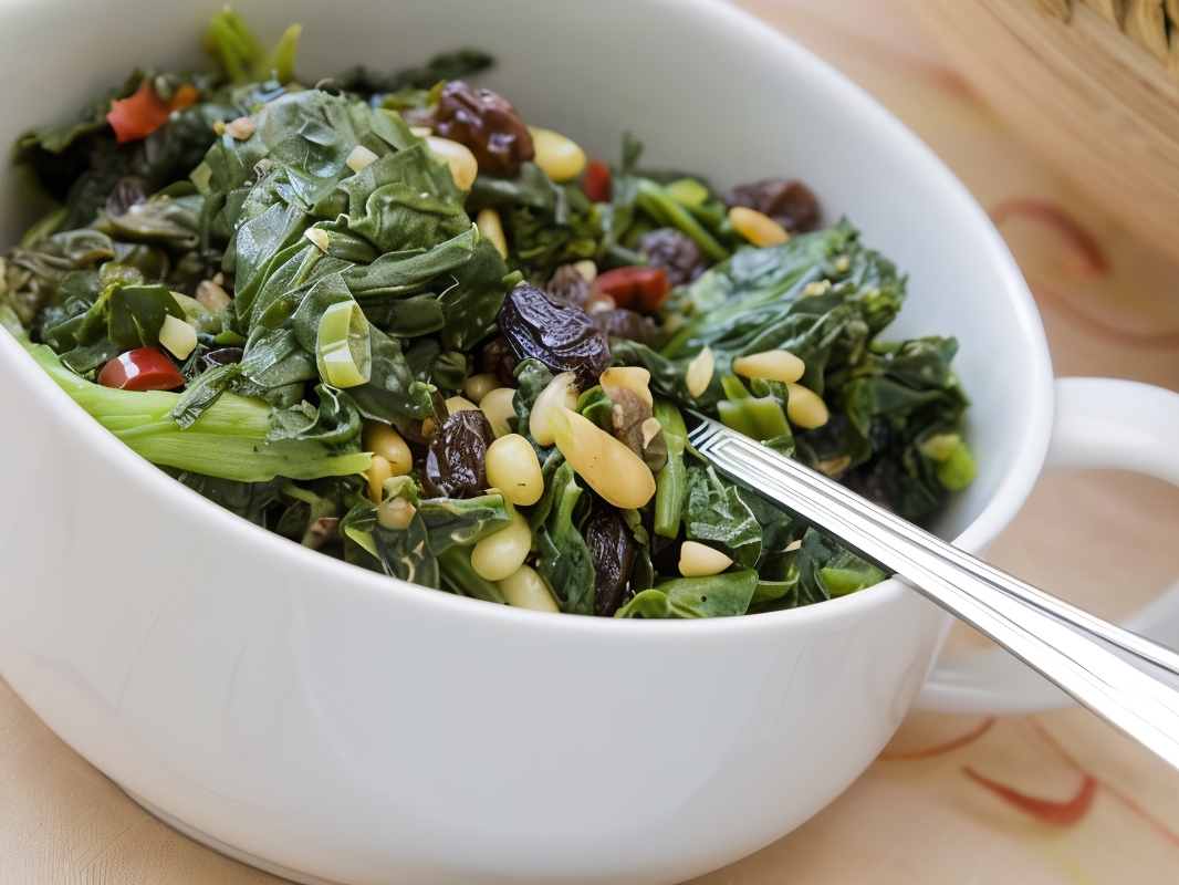 Sweet Swiss Chard with Raisins and Almonds