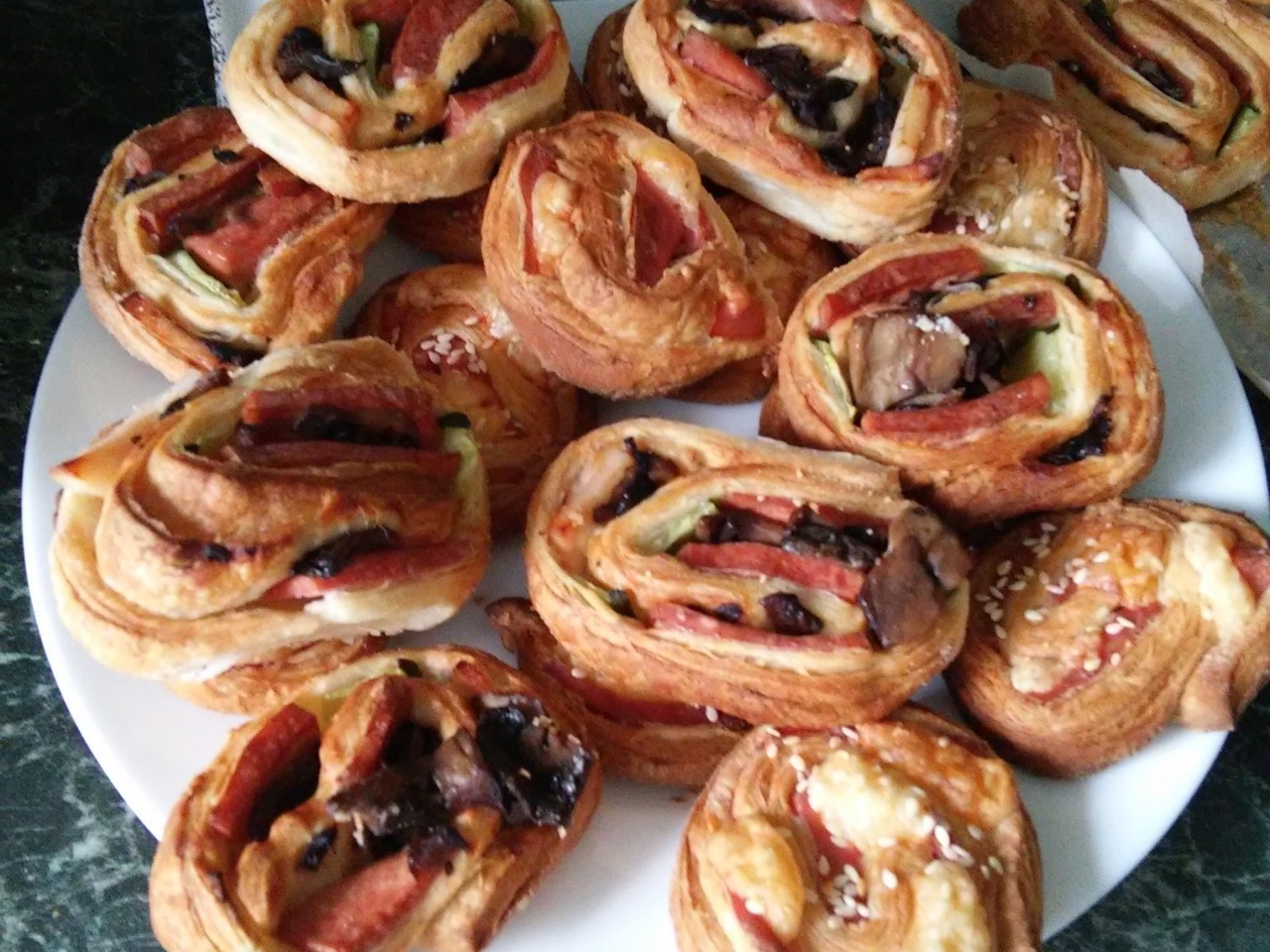 Puff Pastry Rolls with Ham and Greens