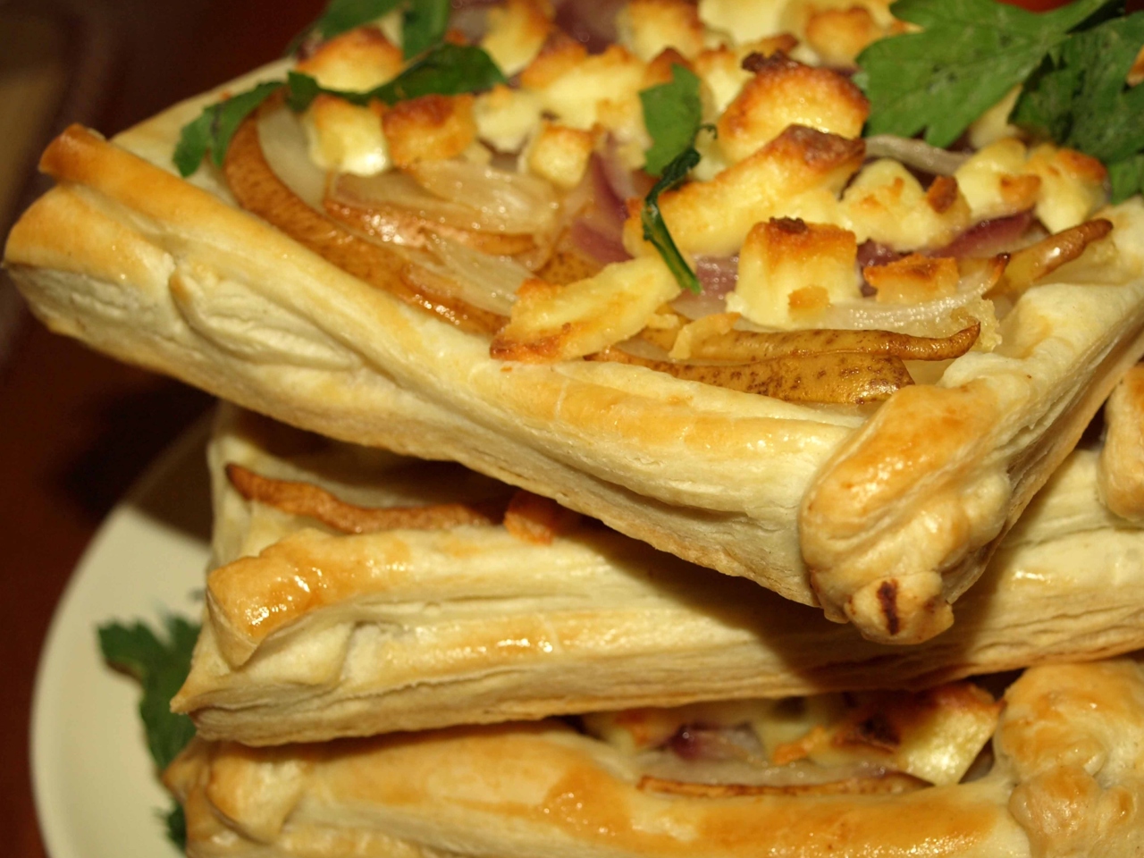 Puff Pastries with Pear, Yalta Onion, and Adyghe Cheese