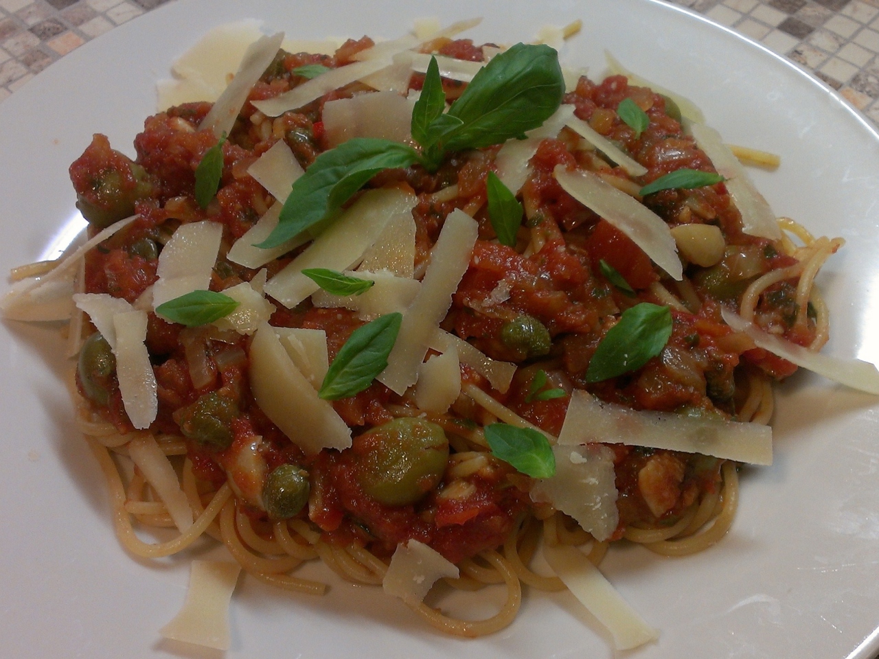 Spaghetti alla Puttanesca with Tomatoes and Anchovies