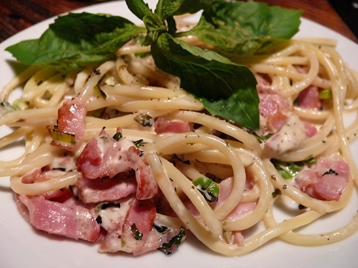 Spaghetti with Bacon in Cheese Sauce