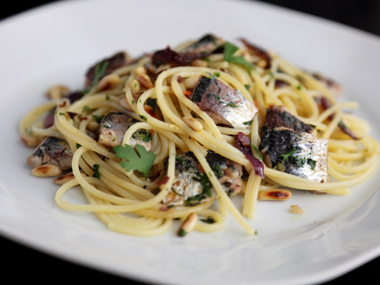Spaghetti with Sardines and Pine Nuts