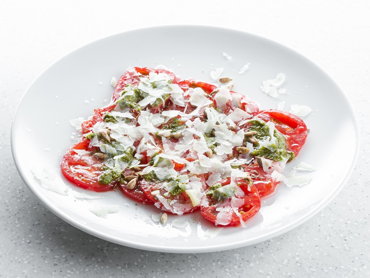 Ripe Tomatoes with Sheep Cheese and Sorrel Pesto