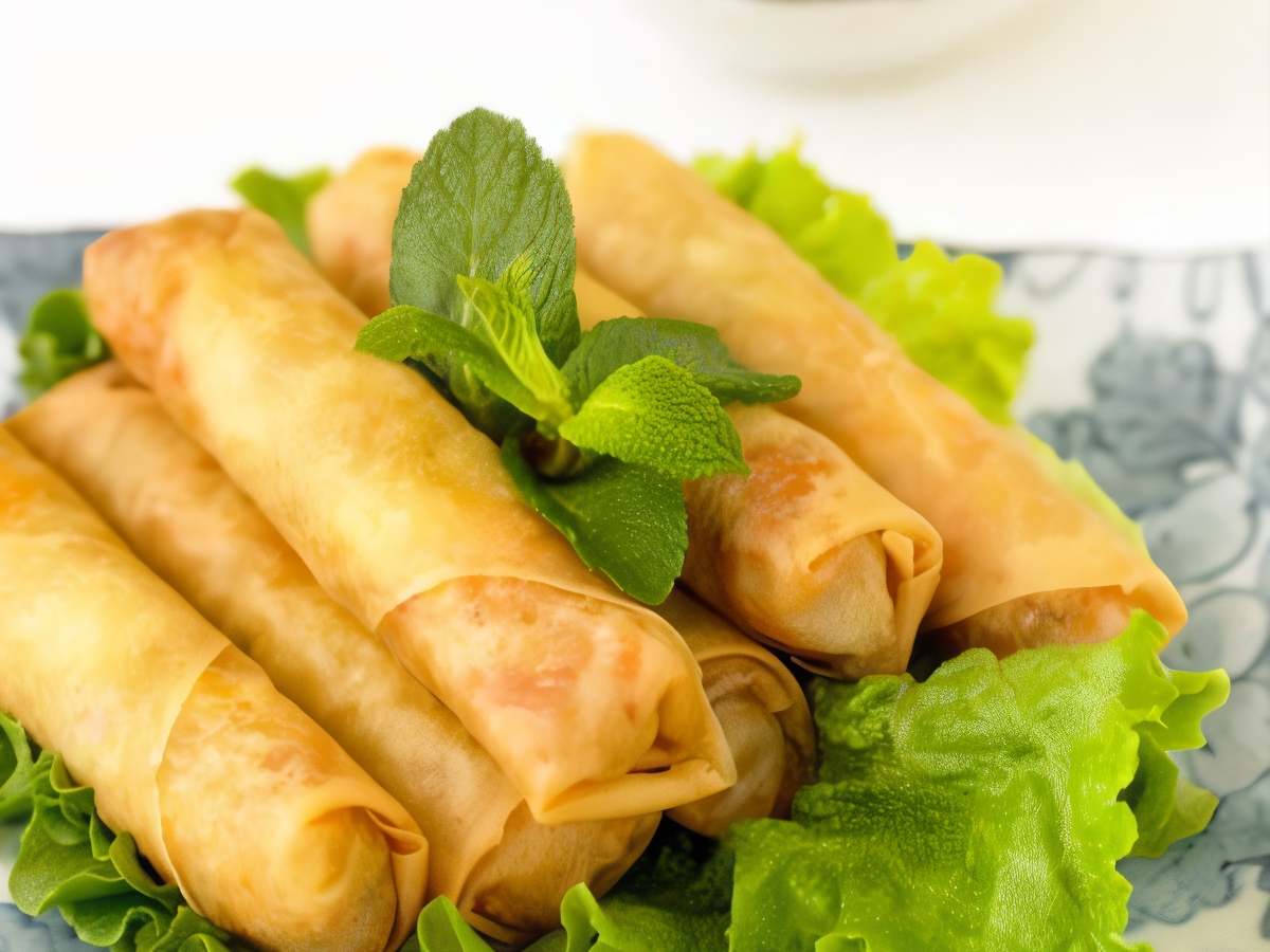 Vietnamese Crab Spring Rolls with Mint Leaves and Sweet Chili Sauce