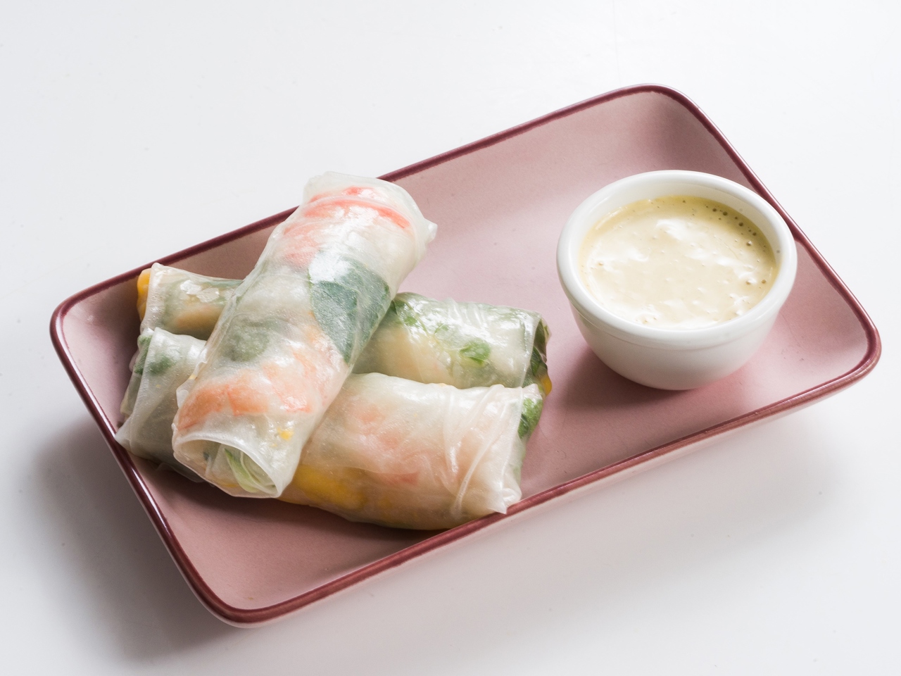 Spring Rolls with Shrimp, Peaches, and Nasturtium Leaves