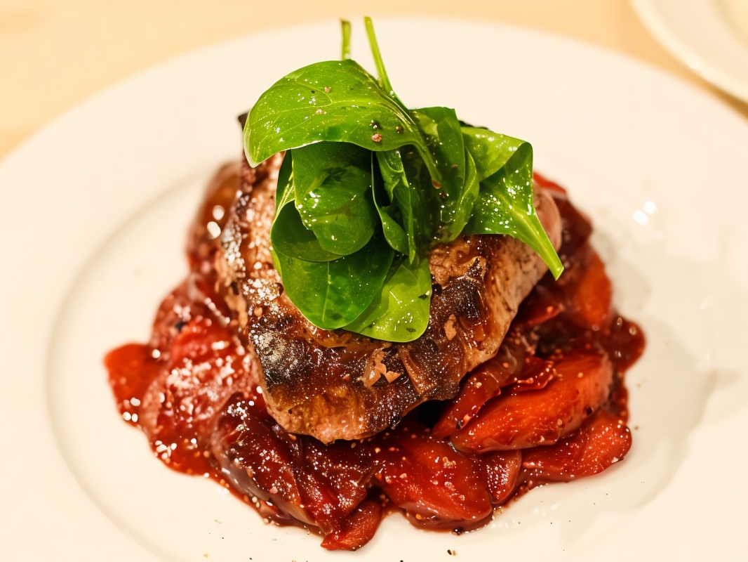 Steak with Fig and Apple in Wine Sauce