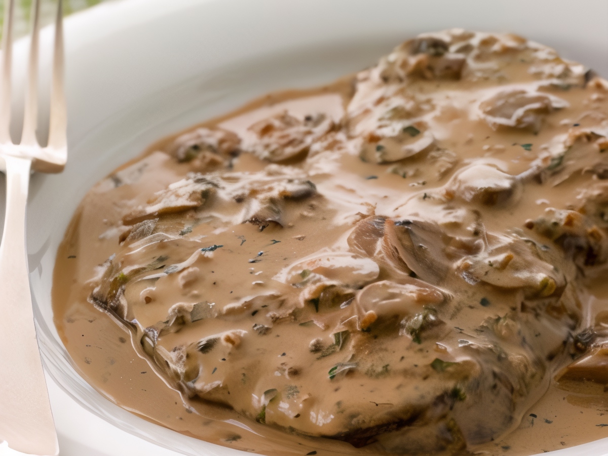 Beef Steaks with Mushroom Sauce and Blue Cheese