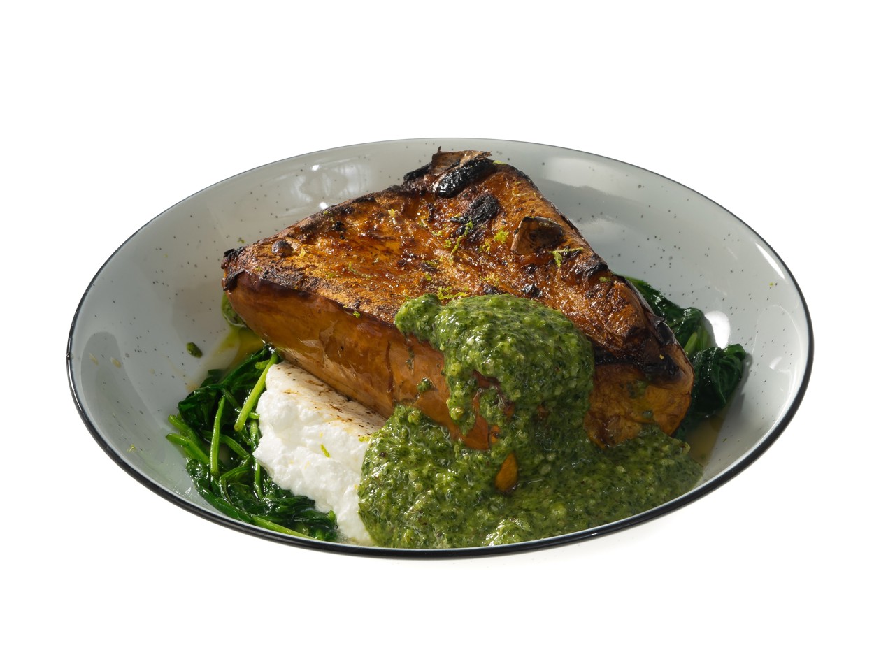 Pumpkin Steak with Spinach and Soft Cheese