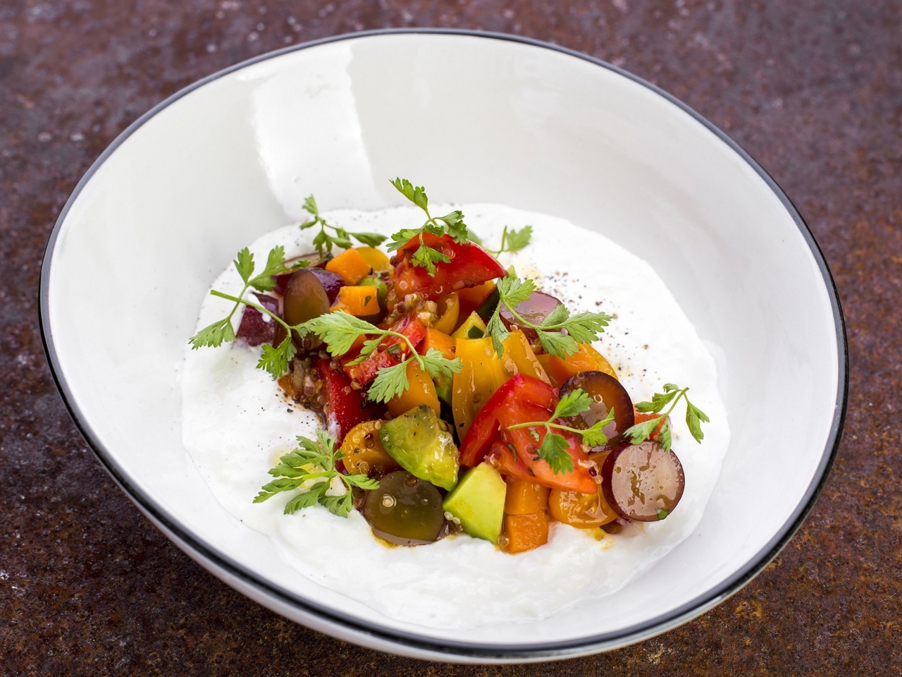 Stracciatella with Tomatoes, Papaya, and Avocado