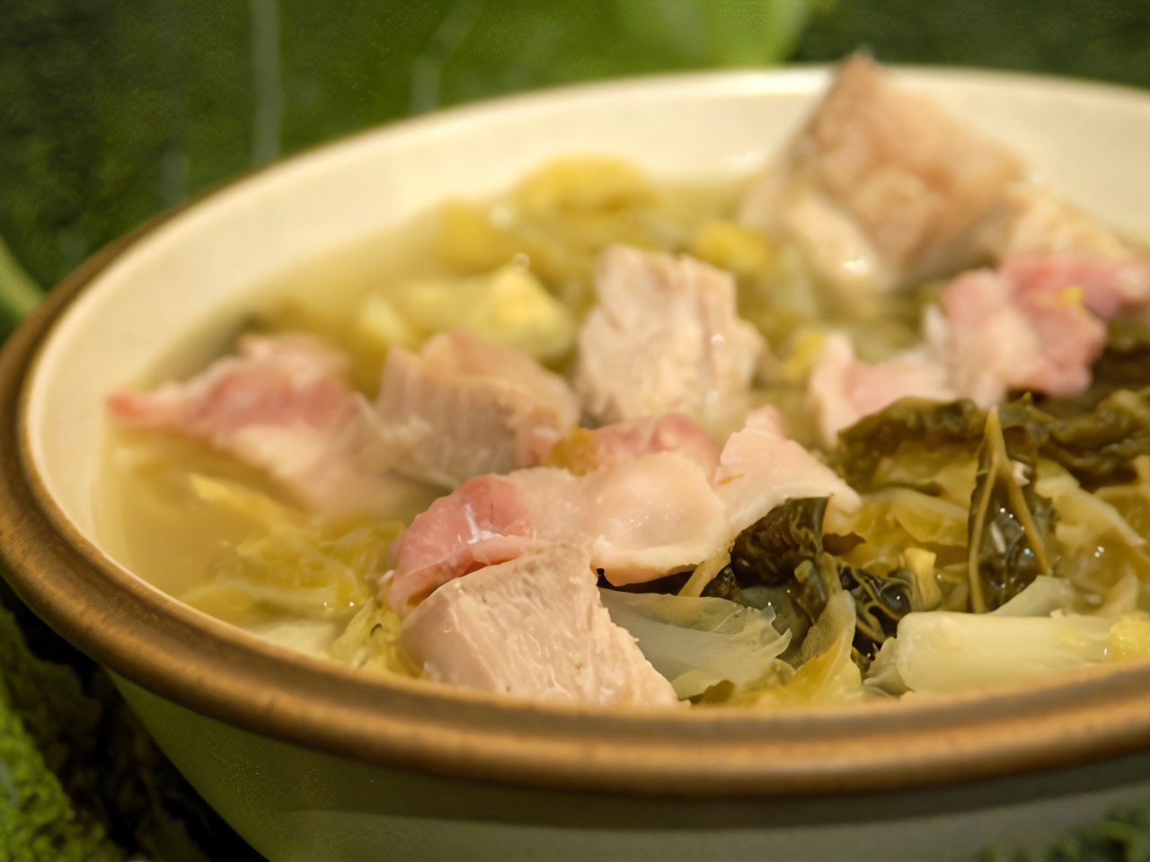 Potato and Savoy Cabbage Soup with Bacon