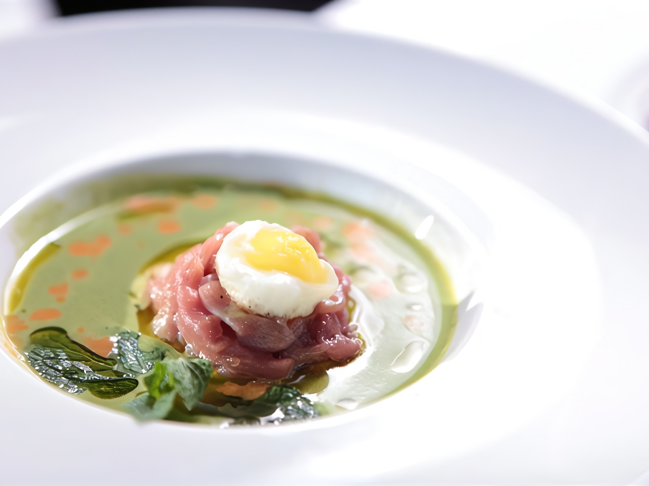 Spinach Soup with Veal Tartare
