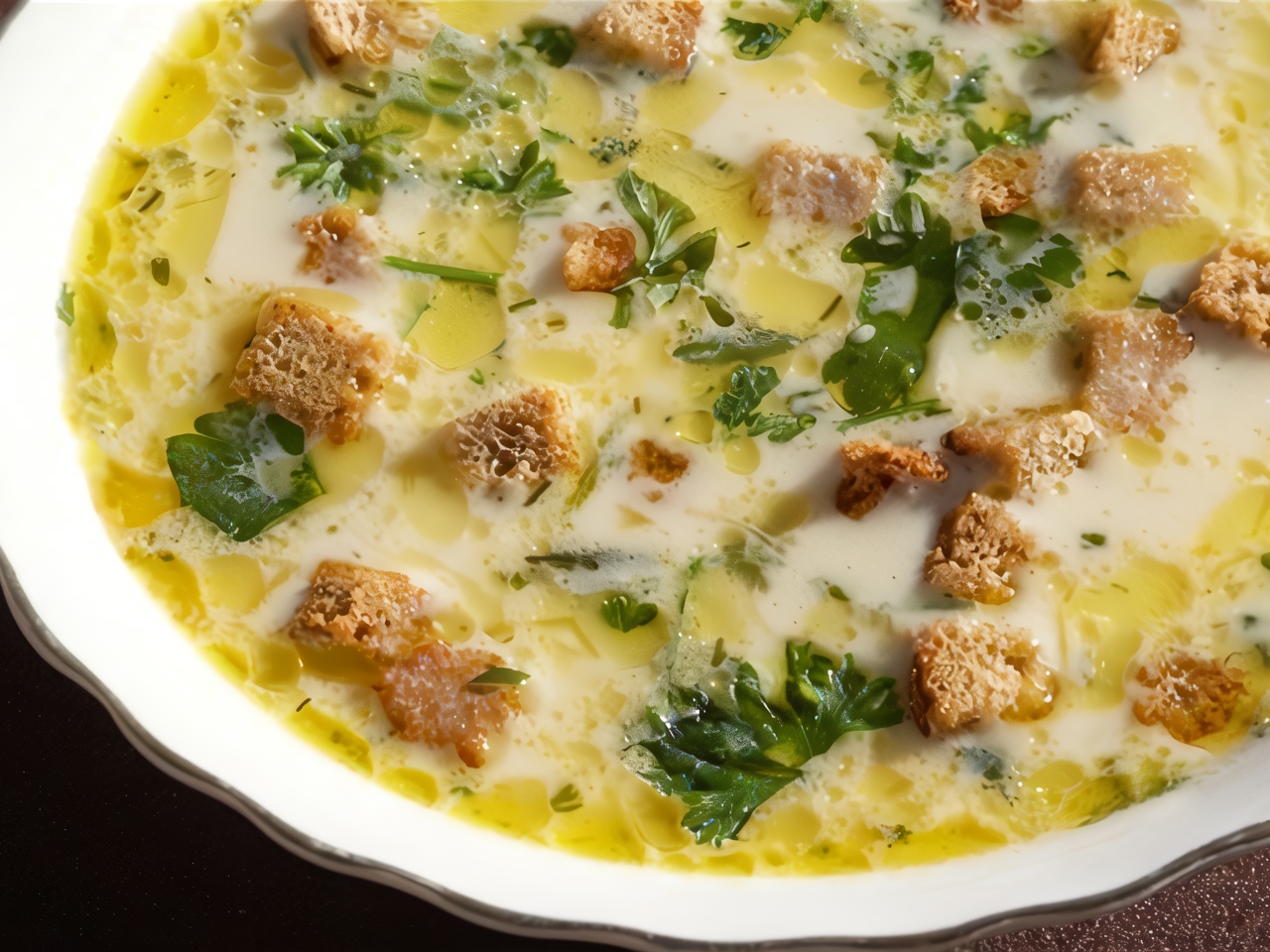 Stilton Cheese Soup with Parmesan Croutons