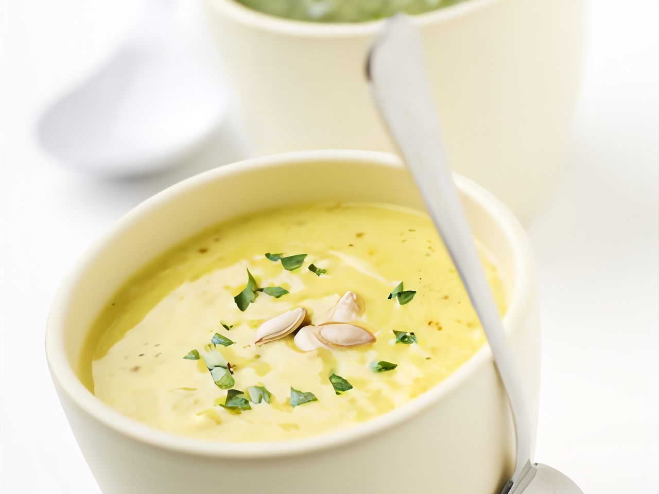 Pumpkin and Apple Purée Soup with Cilantro Pesto