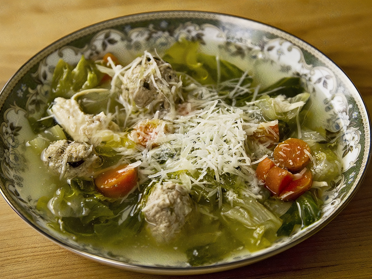 Meatball Soup with Escarole Salad