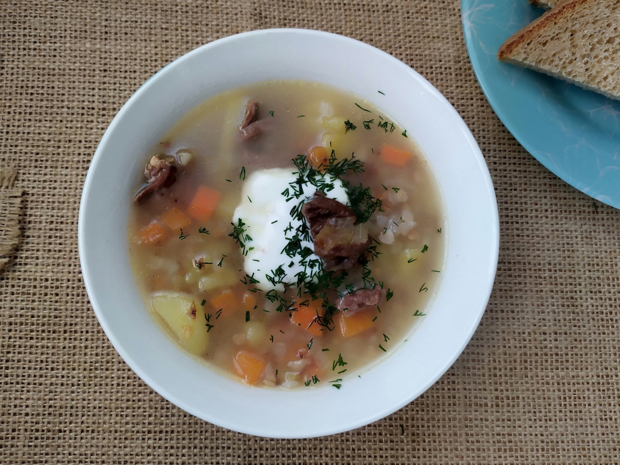 Chicken Hearts and Buckwheat Soup