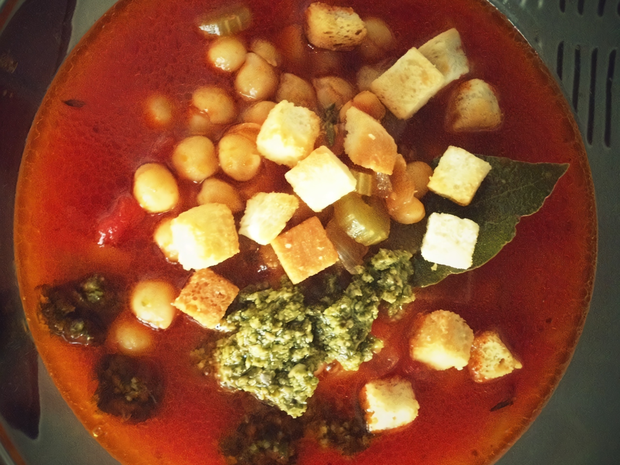 Chickpea Soup with Tomatoes and Croutons