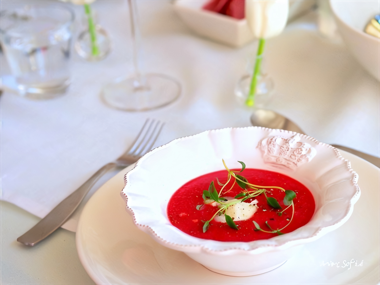 Beet Soup with Goat Cheese and Thyme