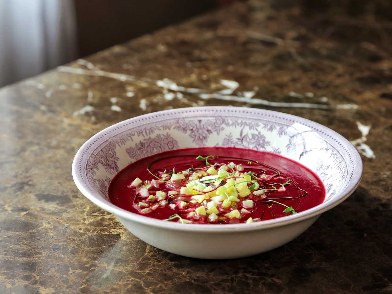 Beetroot Soup with Yogurt and Shiso Seasoning