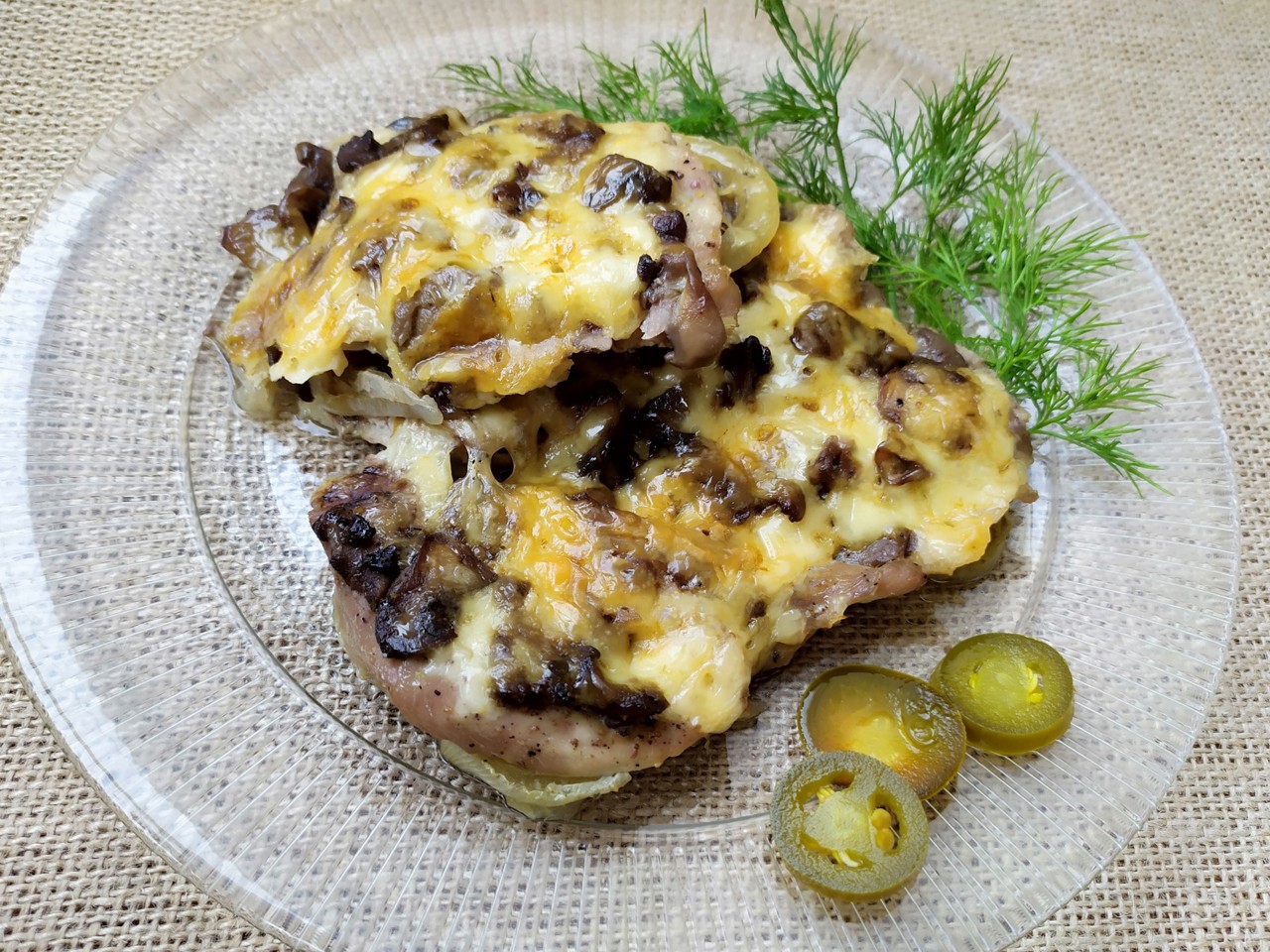 Pork with Mushrooms under Cheese