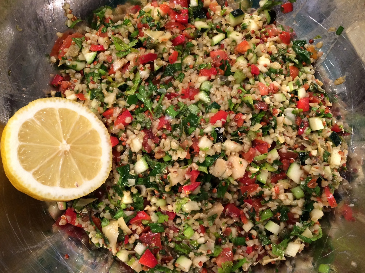 Quinoa Tabbouleh with Bulgur and Marinated Artichokes