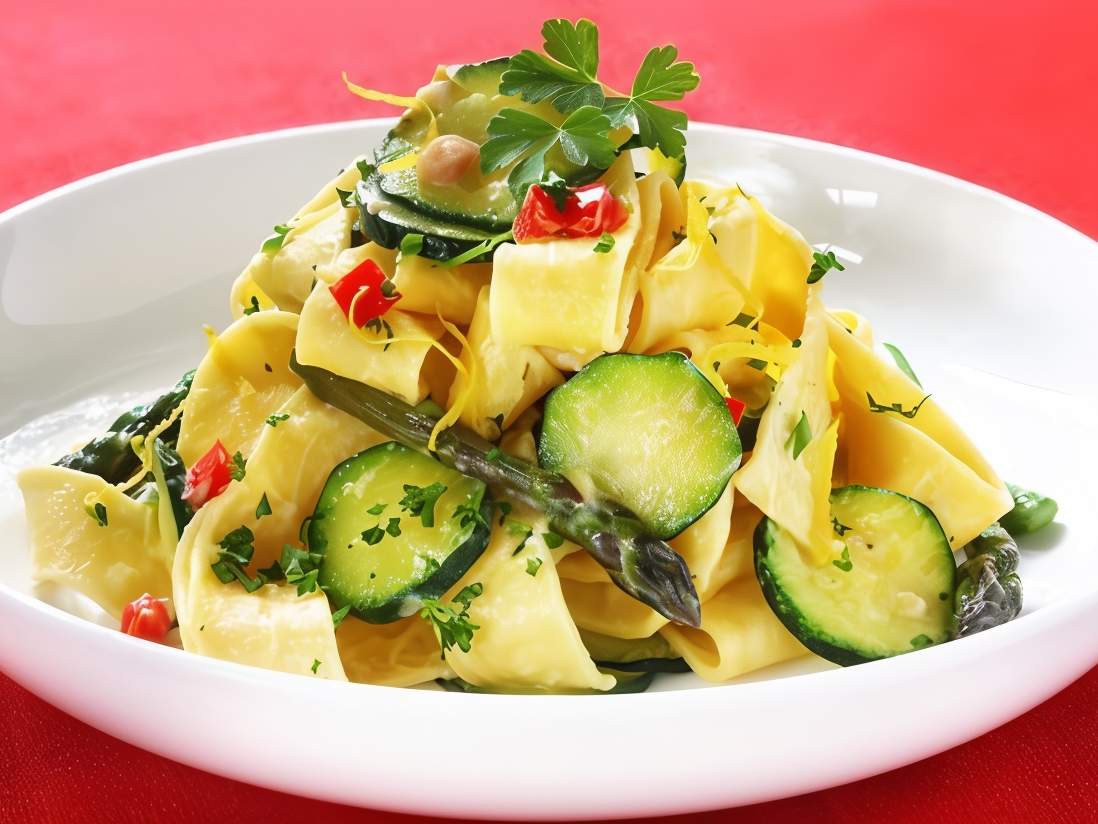 Tagliatelle with Asparagus, Zucchini, Green Onions, and Lemon Zest