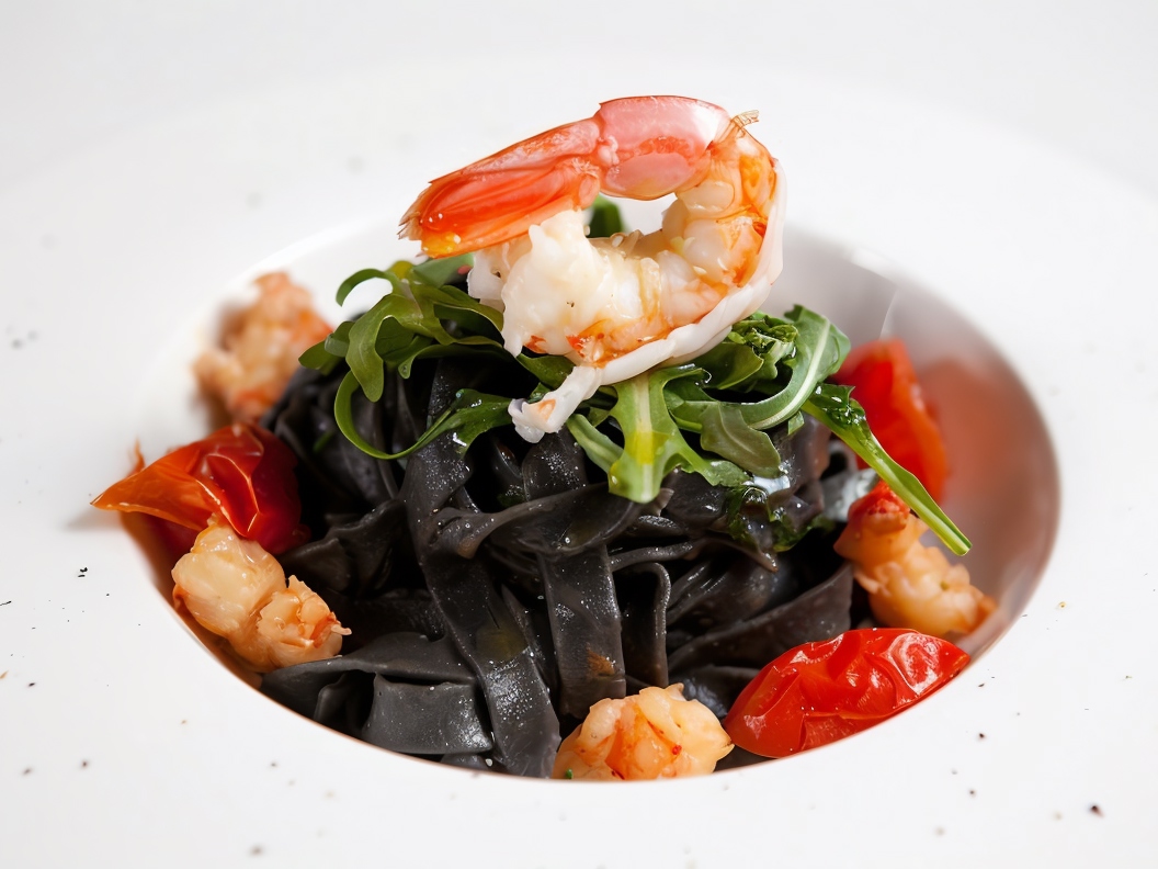 Black Tagliolini with Shrimp and Cherry Tomatoes
