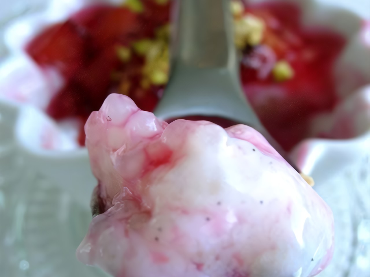 Tapioca with Plum Sauce and Pistachios