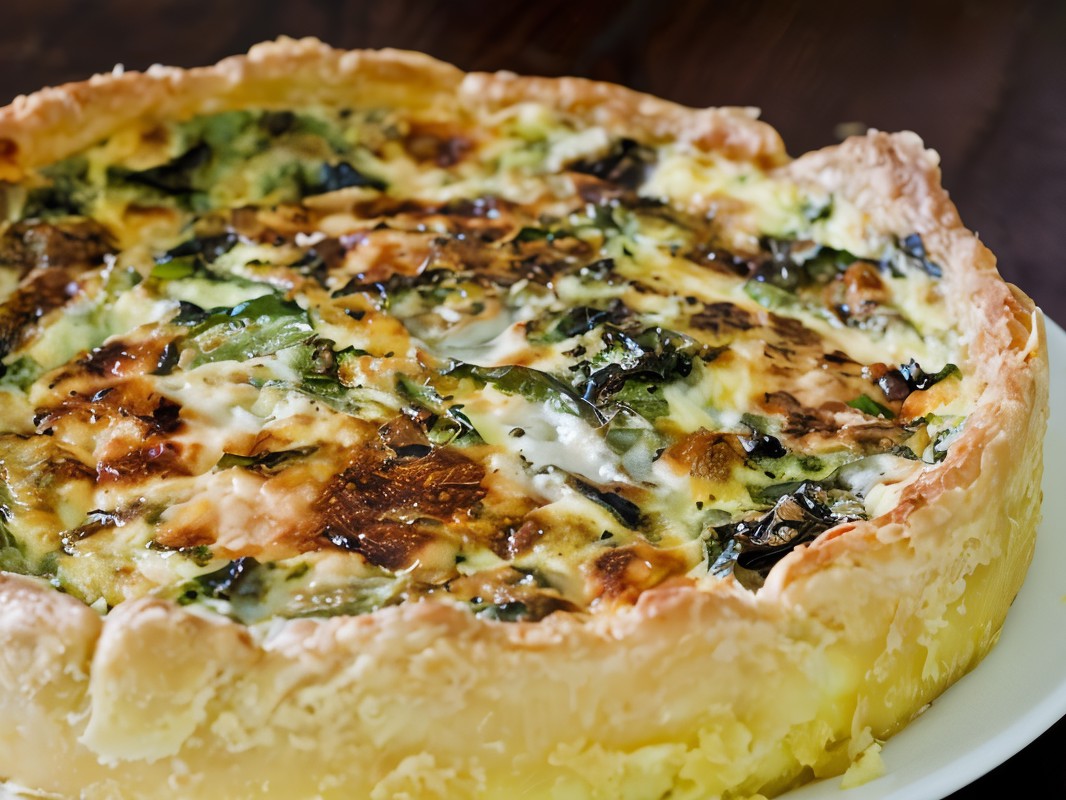 Tart with Ramps, Bacon, and Ricotta