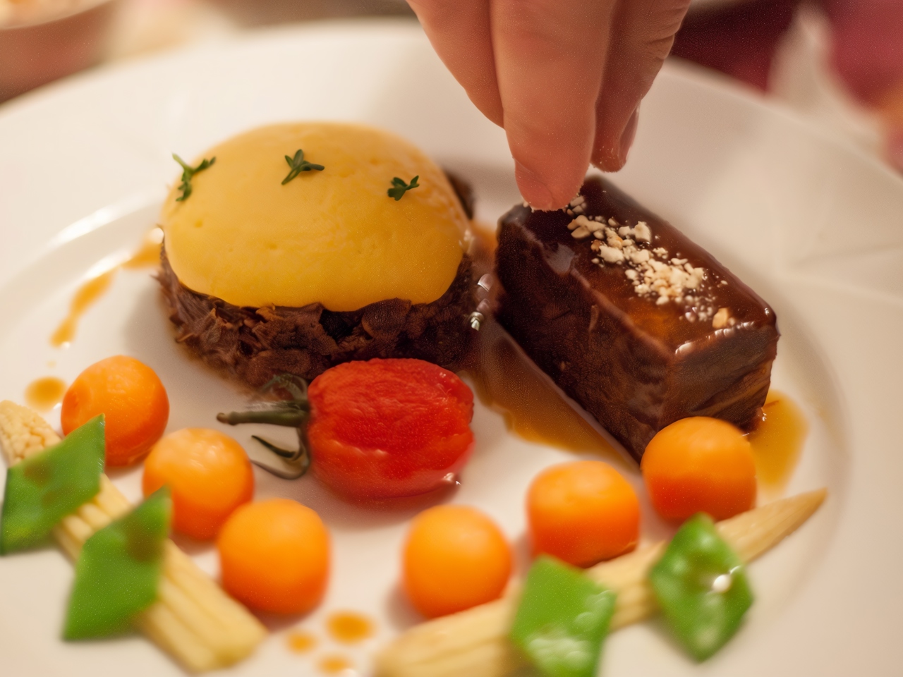 Veal Cheeks and Tails with Vegetables and Airy Pumpkin