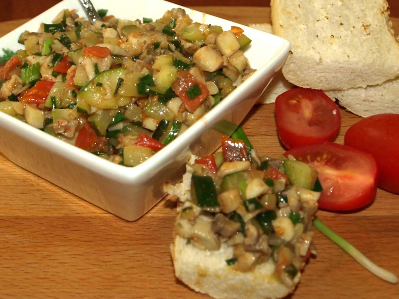 Warm Zucchini Salad with Mushrooms, Cherry Tomatoes, and Green Onions