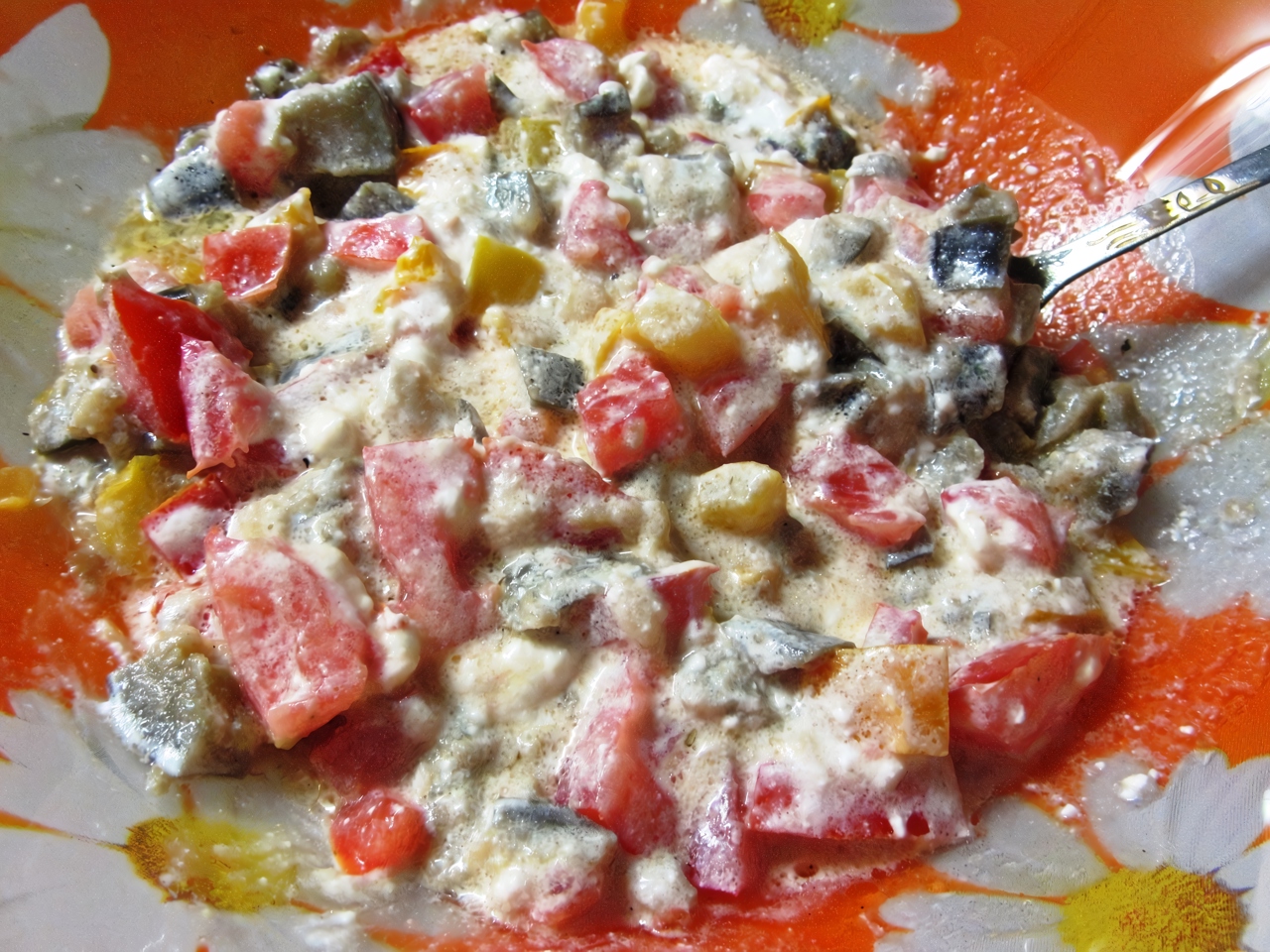 Warm Salad with Eggplants, Bell Peppers, and Feta