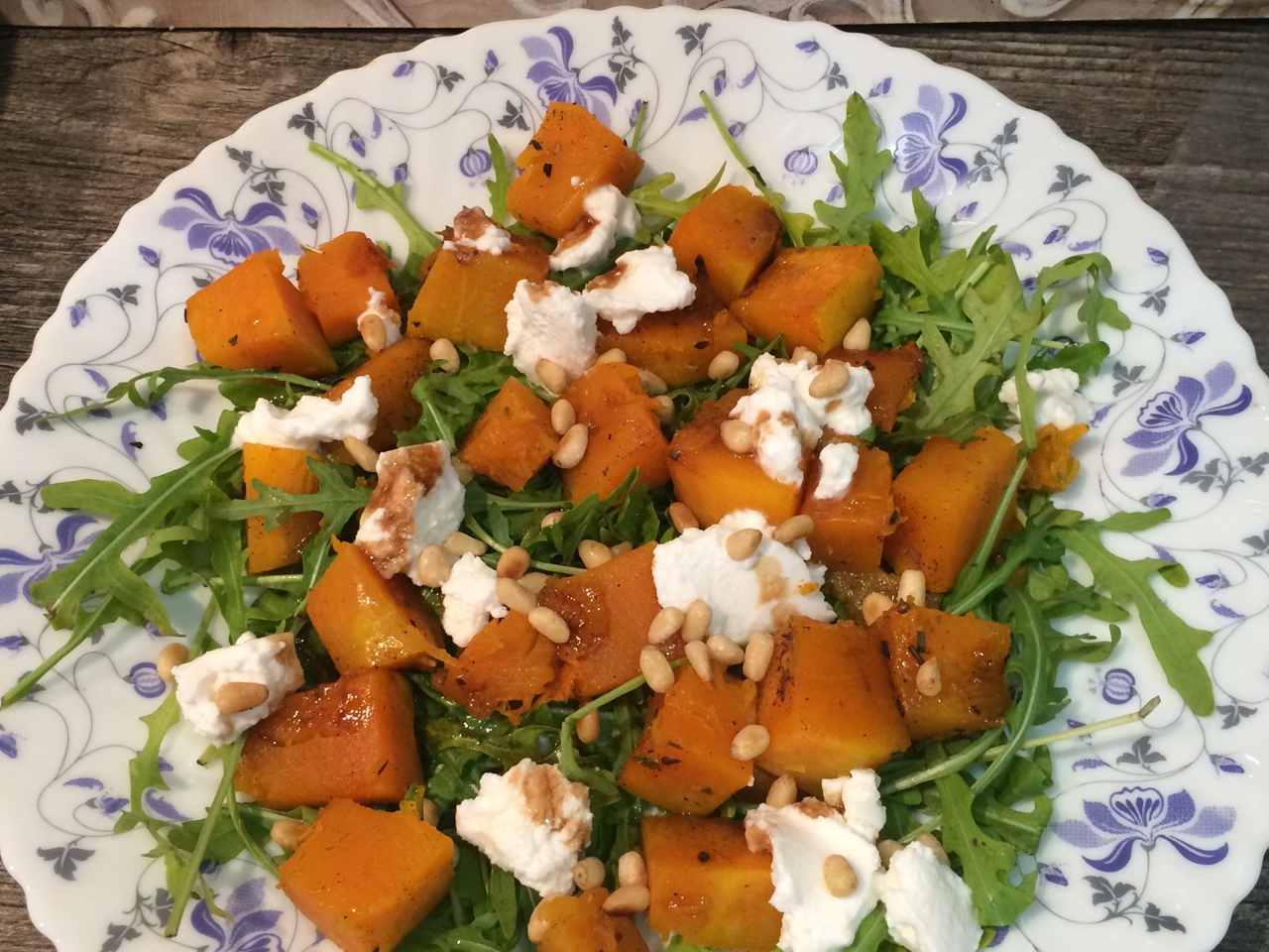 Warm Salad with Pumpkin, Arugula, and Pine Nuts