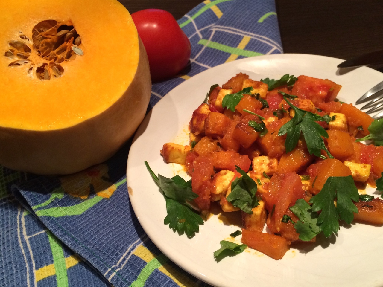 Pumpkin with Tomatoes and Adyghe Cheese
