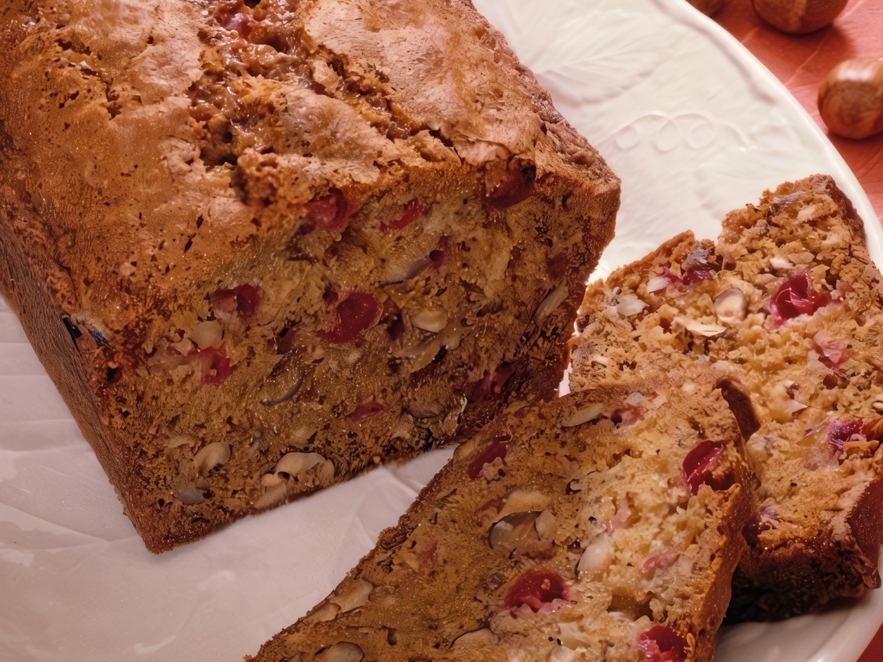 Pumpkin Bread with Dried Cranberries, Pecans, and White Chocolate