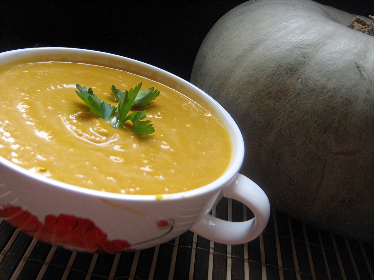 Pumpkin Soup Puree with Cheese and Croutons