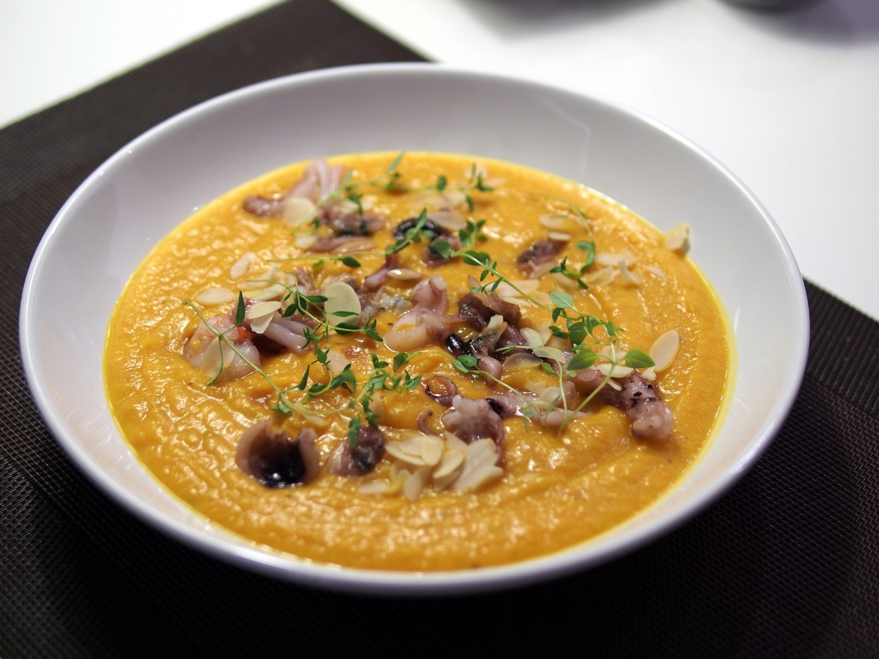 Pumpkin Soup with Seafood