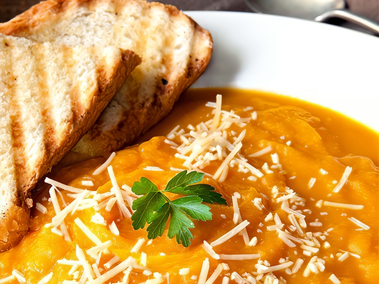 Pumpkin Soup with Parmesan and Cinnamon