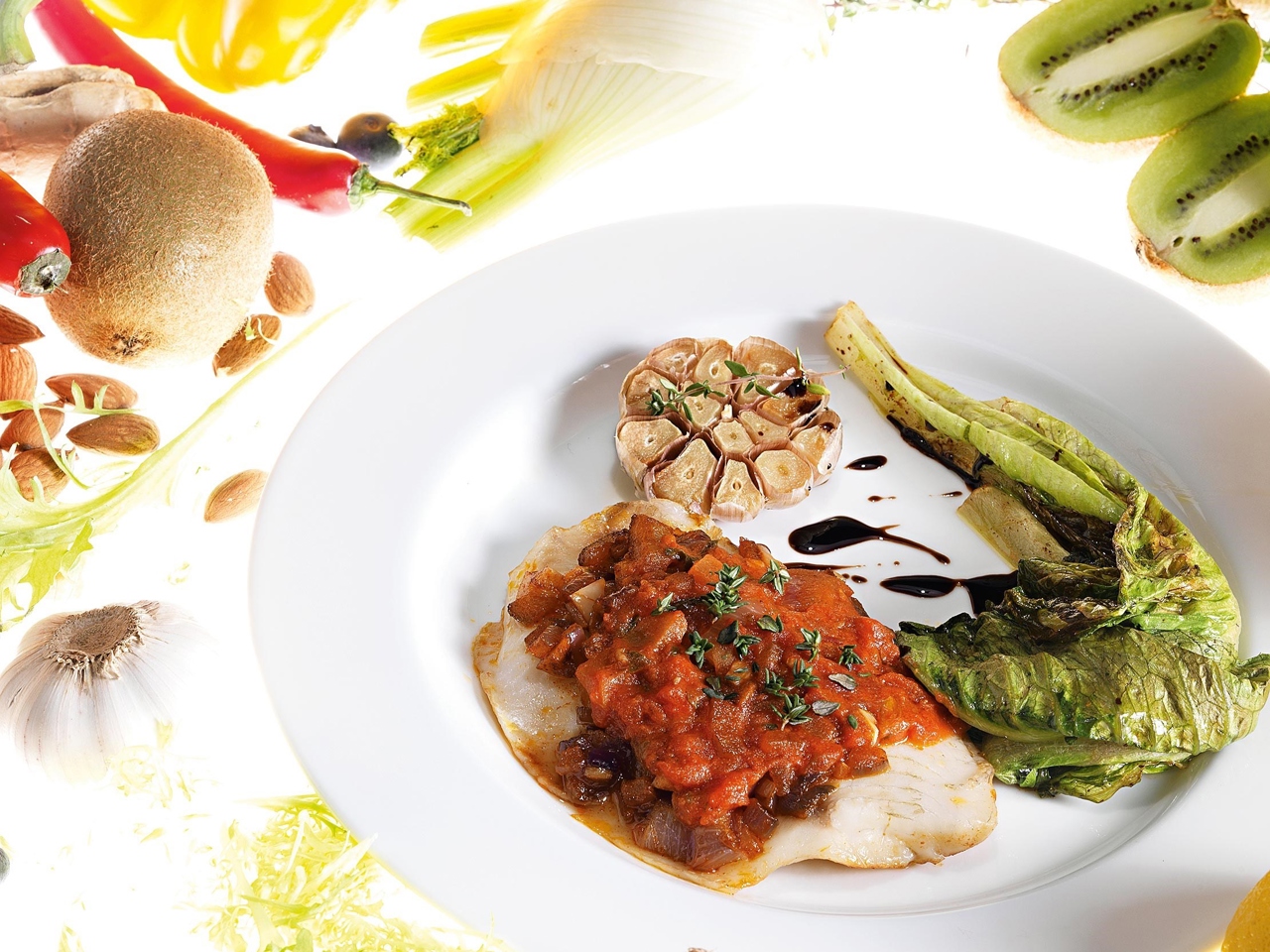 Tilapia with Braised Romaine Salad