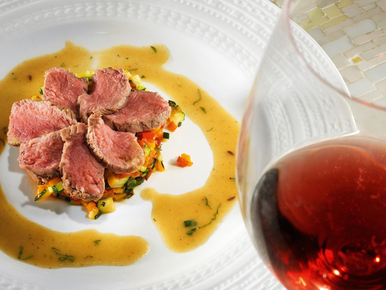 Lamb Tian with Vegetable Ragout and Mint Sauce