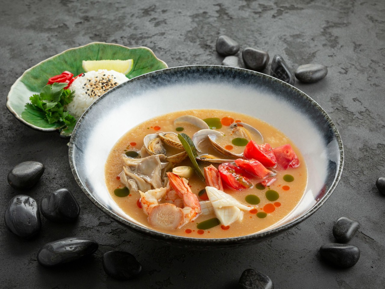 Tom Yum with Clams and Shrimp