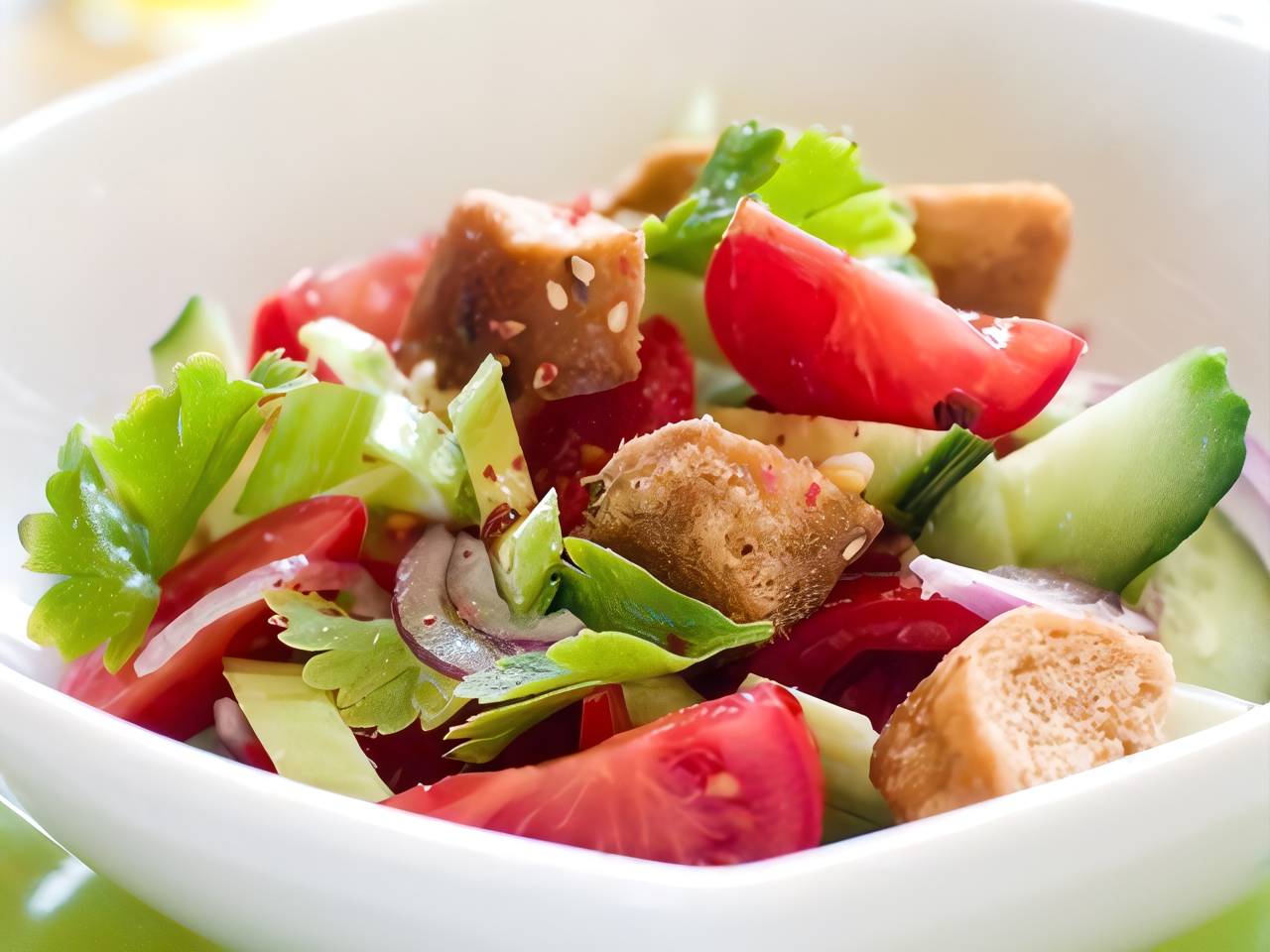 Tomato Salad with Grilled Croutons and Basil