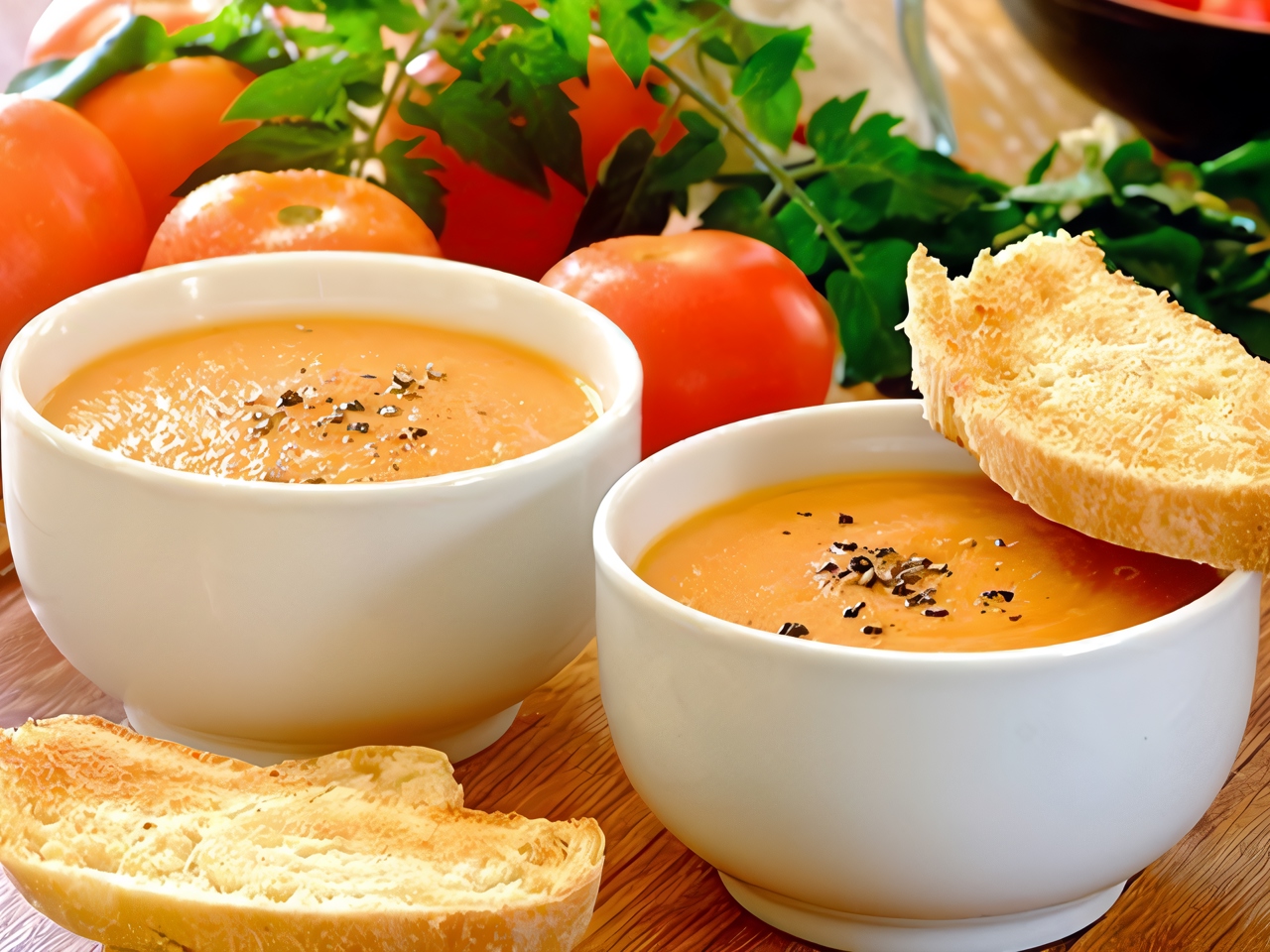Tomato Soup with Roasted Tomatoes and Garlic Toasts