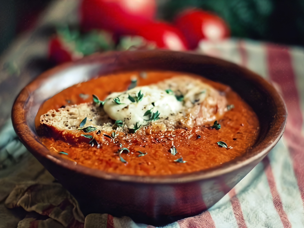Tomato Soup with Basil and Croutons