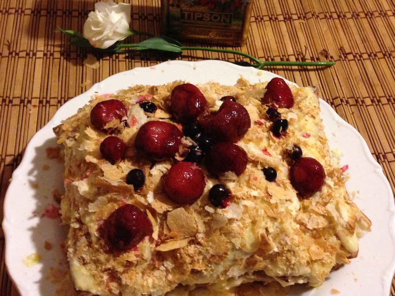 Napoleon Cake with Fresh Strawberries and Baileys Liqueur