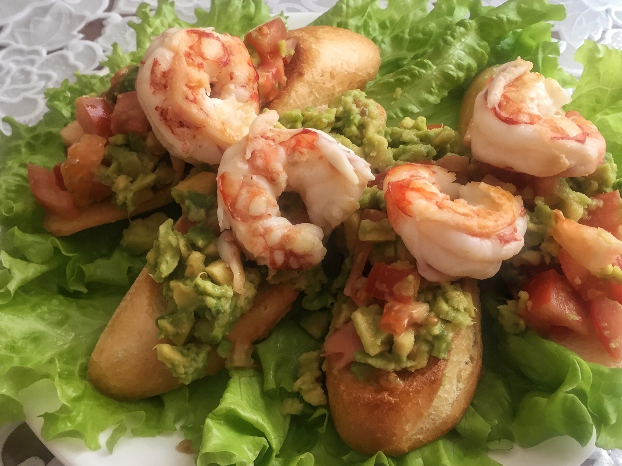 Shrimp and Guacamole Toasts