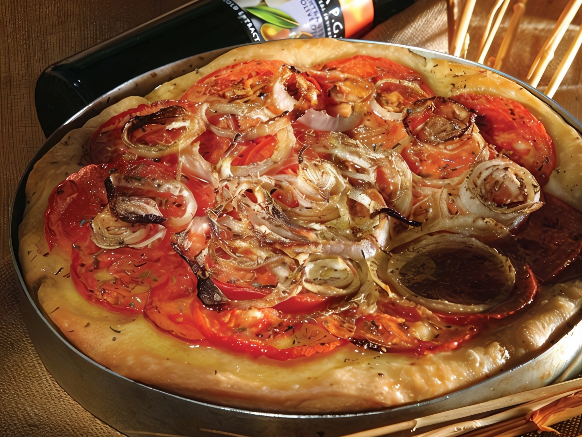 Traditional Greek Pie with Tomatoes and Onions 'Ladenia'
