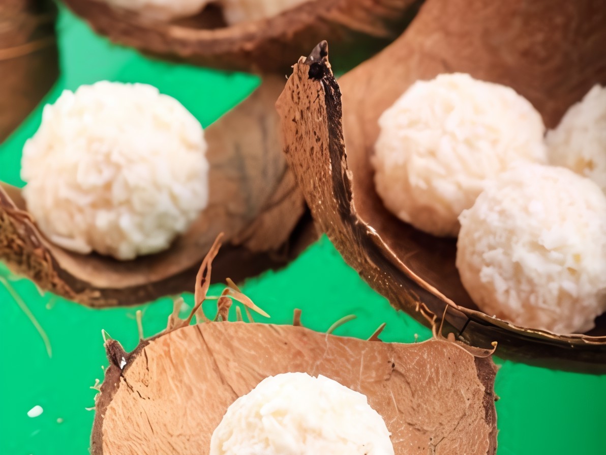 Ricotta Truffles in White Chocolate and Coconut Flakes with Whole Almonds
