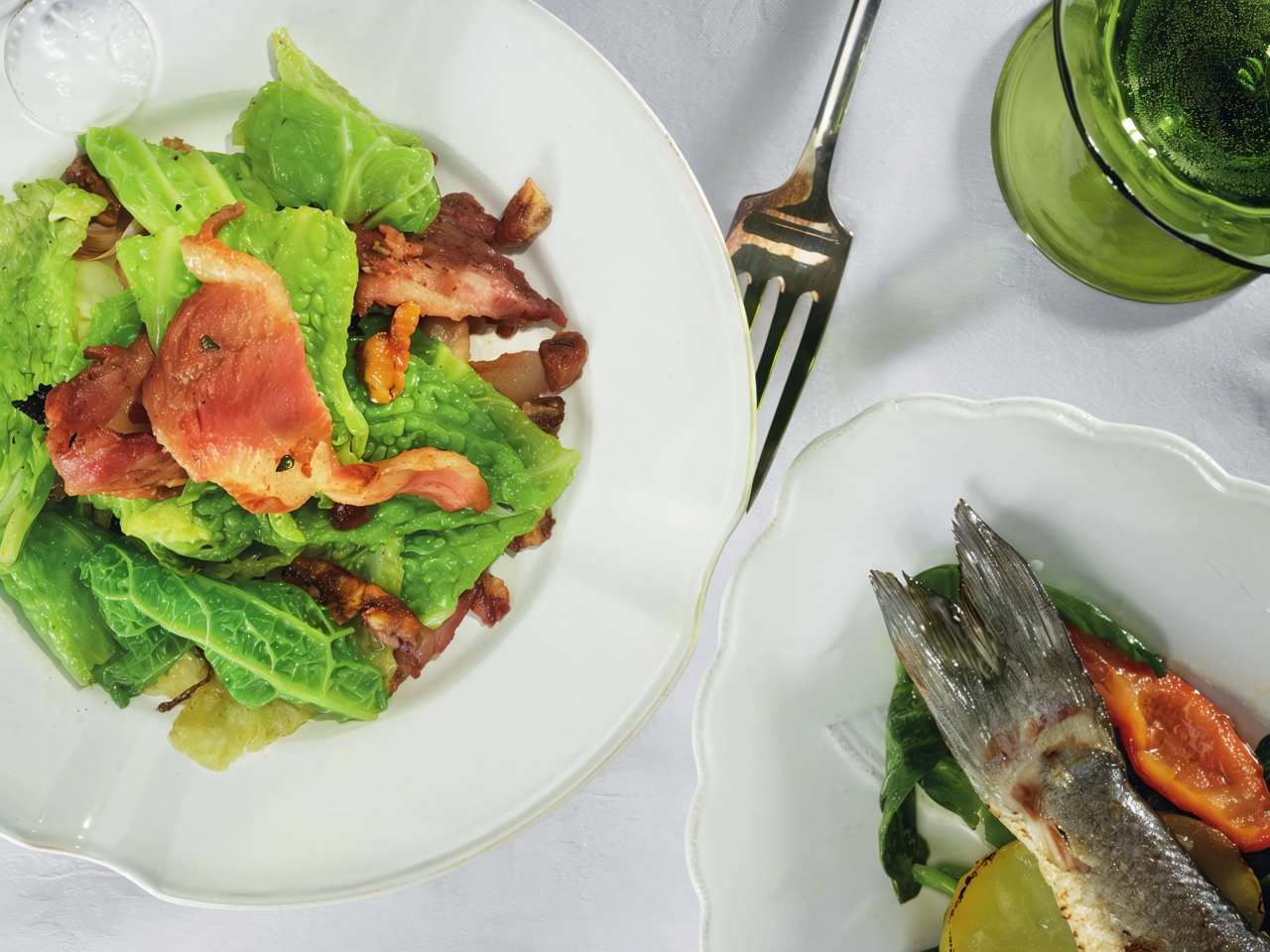 Braised Savoy Cabbage with Chestnuts and Pancetta